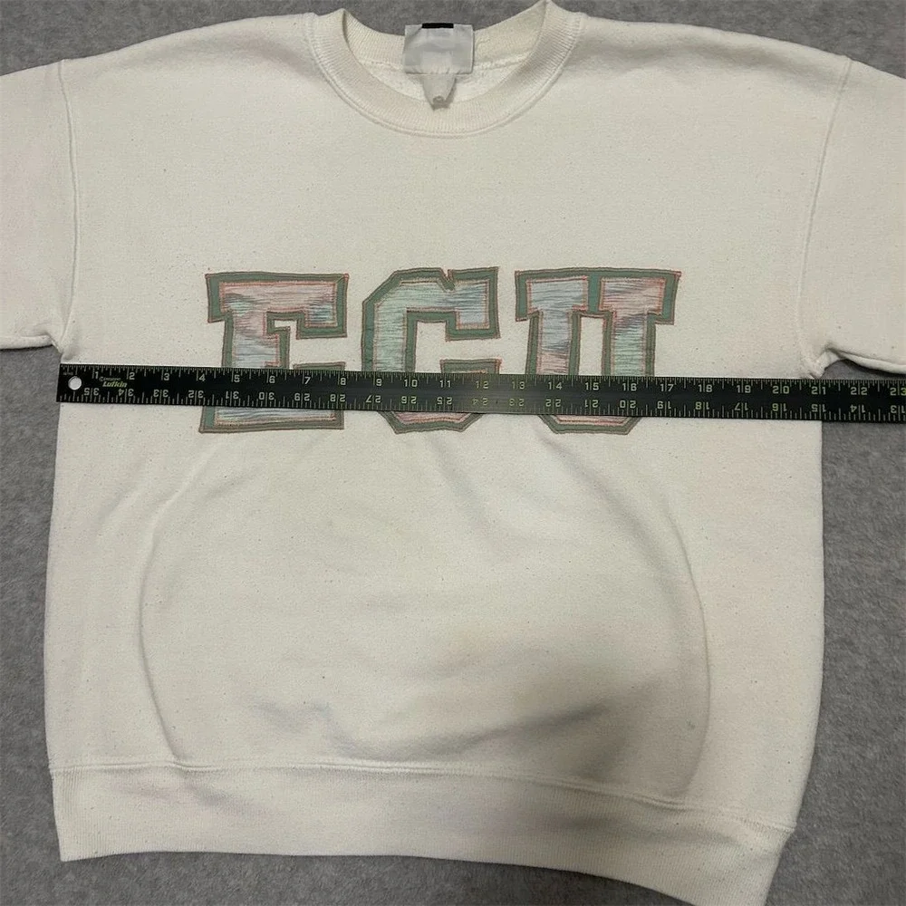 Vintage Lee ECU‎ Crewneck Sweatshirt Ivory Size L Graphic Print